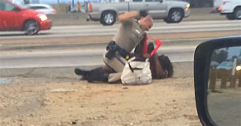 California Cop Beats Woman Repeatedly On The Freeway Videos Cbs News
