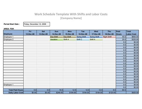 Employee Work Schedule Template Pdf Free Work Schedule Templates For