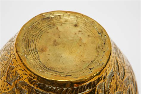 Middle Eastern Brass Bowl With Egyptian Scene For Sale At 1stdibs Egyptian Bowls Egyptian Pot