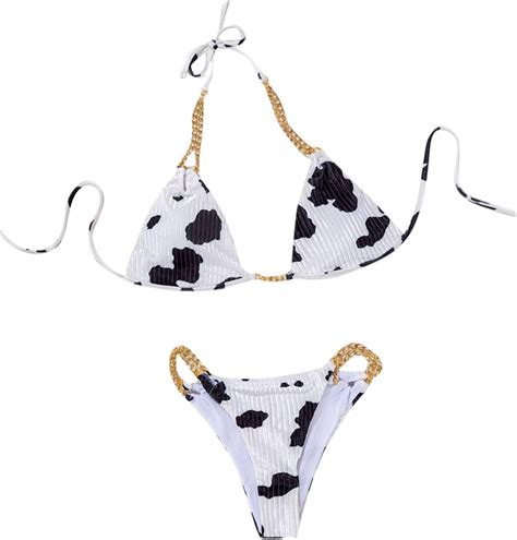celucke womens sexy cows print high cut two piece bikini set summer swinsuit padded beachwear
