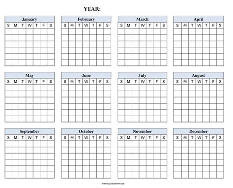 Yearly Blank Calendar Microsoft Word Editable Pdf And Image Files Yearly Blank Calendar