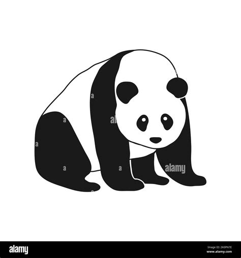 Giant panda full body icon. Simple panda bear sign. Black and white