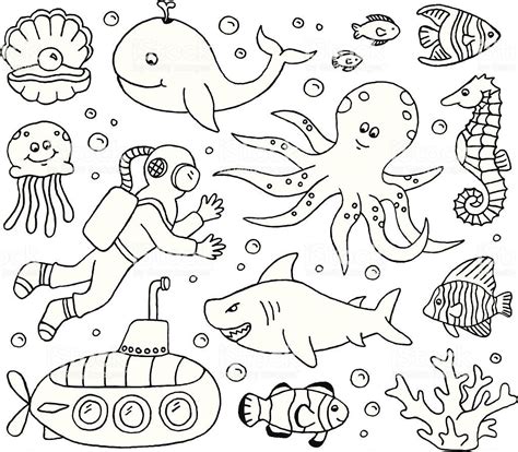 A Doodle Page Of Sea Creatures Under The Sea Drawings Sea Drawing