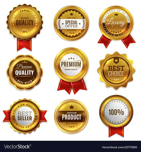 Gold Badges Seal Quality Labels Sale Medal Badge Vector Image