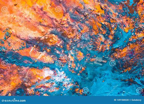 Abstract Blue Orange Paint Background Acrylic Art Stock Photo Image
