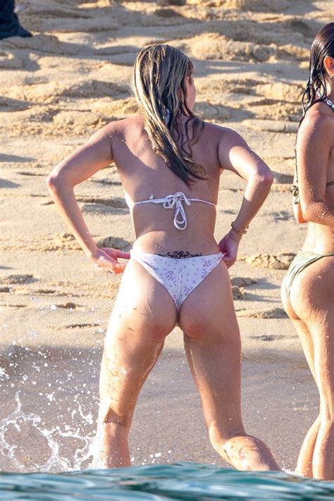 Josie Canseco In A White Floral Print Bikini On The Beach In Cabo San