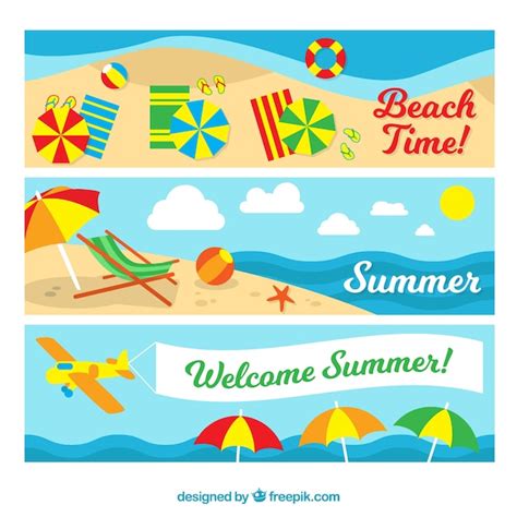 Summer Banners On The Beach Vector Free Download