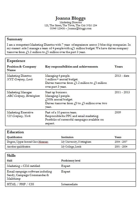Free Tables Cv Resume Template In Microsoft Word Doc Format