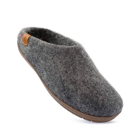 Wool Slipper With Rubber Sole And Arch Support Dark Gray Wool