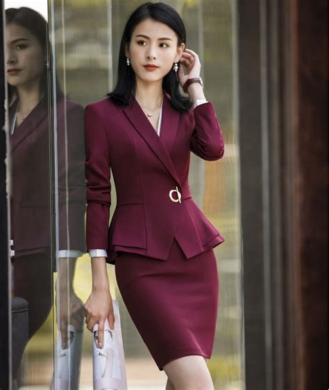 Ladies Office Uniform Designs Business Suits With Skirt And Tops Autumn