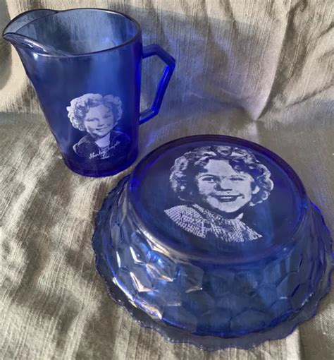 VINTAGE SHIRLEY TEMPLE Cobalt Blue Hazel Atlas Glass Cereal Bowl