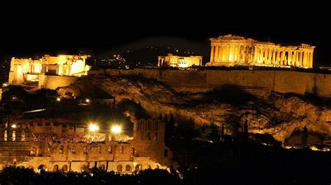 Night View Of The Acropolis In Athens Wallpapers And Images