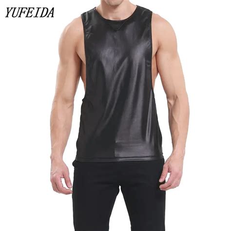 Yufeida Sexy Men S Underwear Sleeveless Vest Tank Top Faux Leather