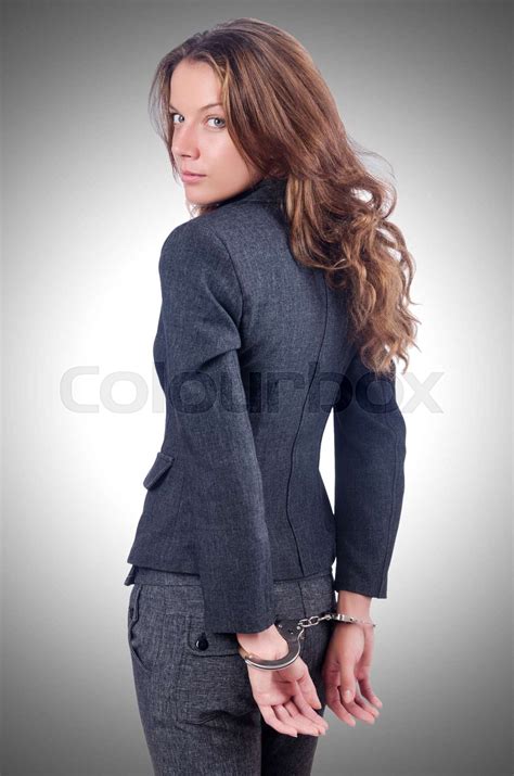 Female Businesswoman With Handcuffs On White Stock Image Colourbox