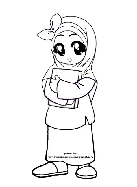 Mewarnai Gambar Sketsa Kartun Anak Muslim 38 Sketch Coloring Page