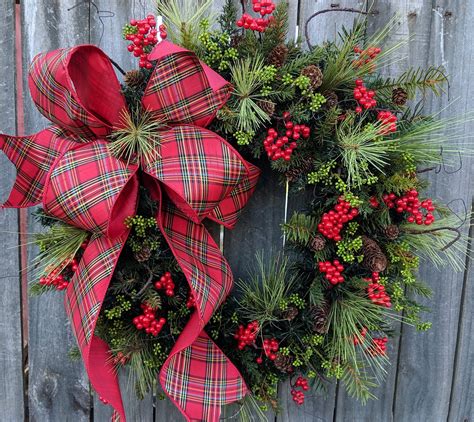 Christmas Wreath Holiday Wreath Plaid Bow Touch Of Gold Wreath Traditional Elegant Christmas