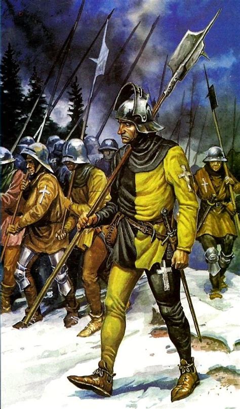 A Man Of The Swiss Infantry Dressed In Yellow And Black His Attire Is