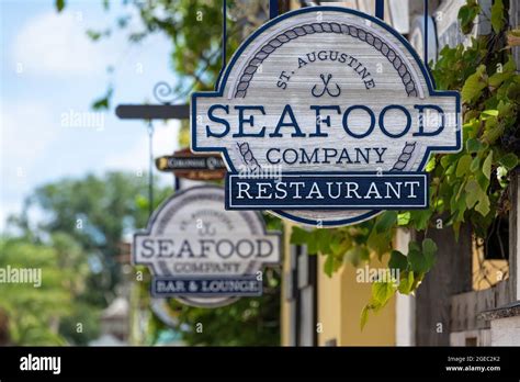 St. Augustine Seafood Company restaurant signs along St. George Street