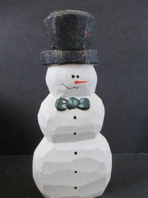 Hand Carved Snowman James Haddon Signed Wood 5 34 Tall