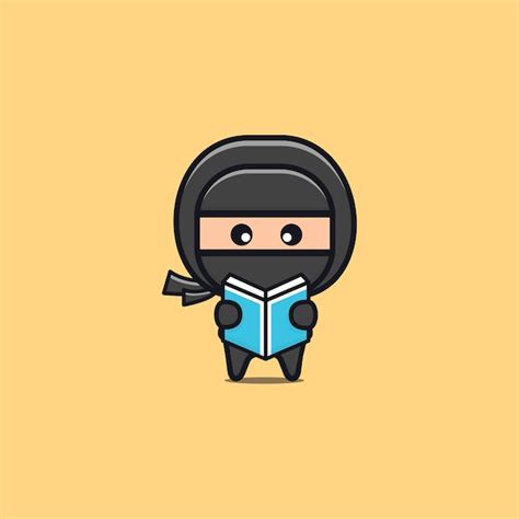 Premium Vector Cute Black Ninja Read Book Illustration