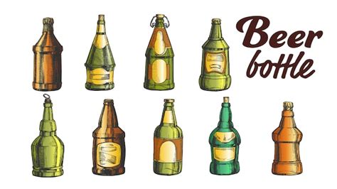 Premium Vector Hand Drawn Blank Color Beer Bottle Set