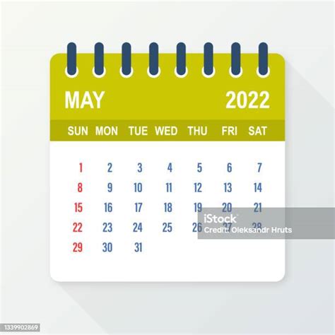 Daun Kalender Mei 2022 Kalender 2022 Dengan Gaya Datar Ilustrasi Vektor
