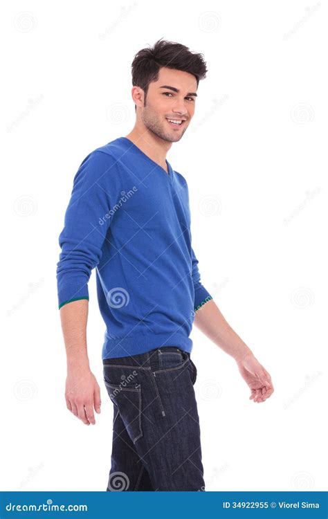 Side View Of A Young Walking Smiling Man Stock Image Image Of Dude