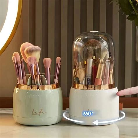 Rotating Makeup Brushes Holder With Lid Luxury Cosmetic Organizer Lipstick Eyebrow Pencil