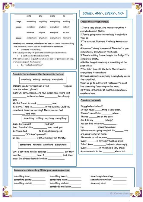 Some Any Every No English Esl Worksheets For Distance Learning
