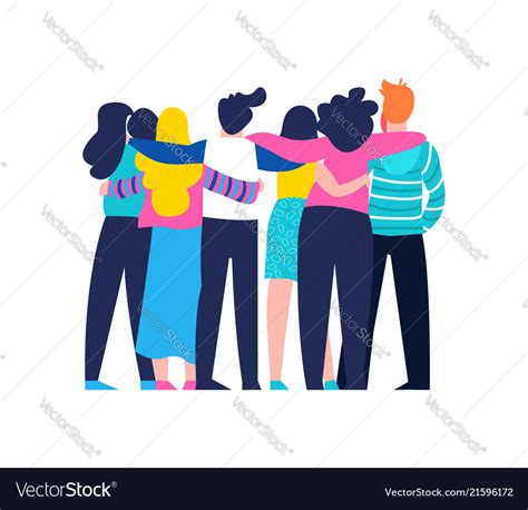 Friend Group Hug Of Diverse People Isolated Vector Image