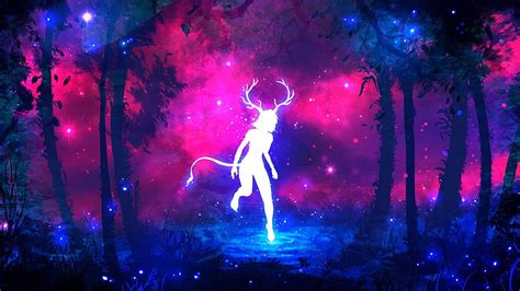 Jungle Forest Horns Fantasy Girl Neon Colors Hd Wallpaper Pxfuel