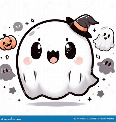 Cute Ghost Halloween Isolated On White Background Clipart Sticker