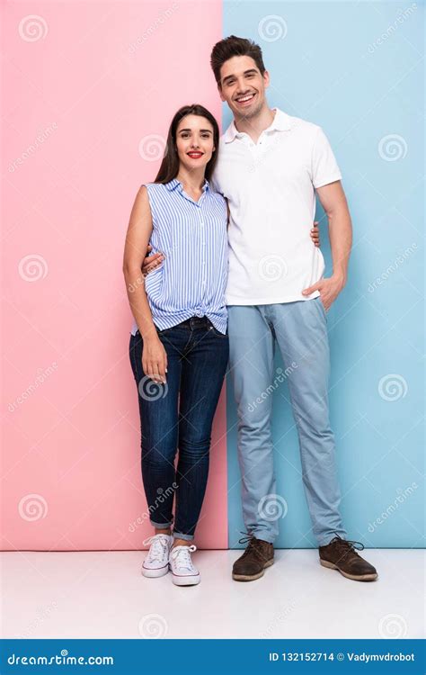 Full Length Image Of European Man And Woman In Casual Wear Hugging And