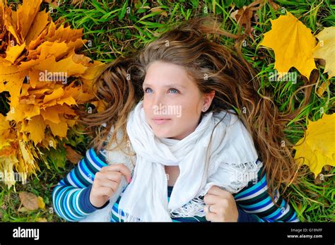 Girl In Autumn Stock Photo Alamy