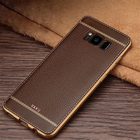 Vaku Samsung Galaxy S8 Leather Stitched Gold Electroplated Soft Tpu