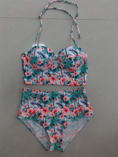 New Women High Waist Flower Pattern Swimswear Swimsuit Bikini On Luulla