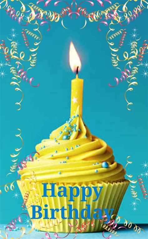 Happy Birthday Greeting Yellow Cupcake W Candle Happy Birthday Cakes
