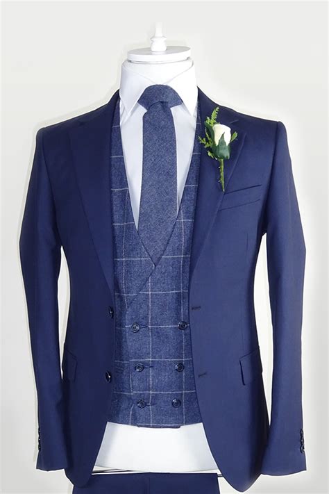 Navy Suit Blue Check Double Breasted Waistcoatrental Option 120 Euro