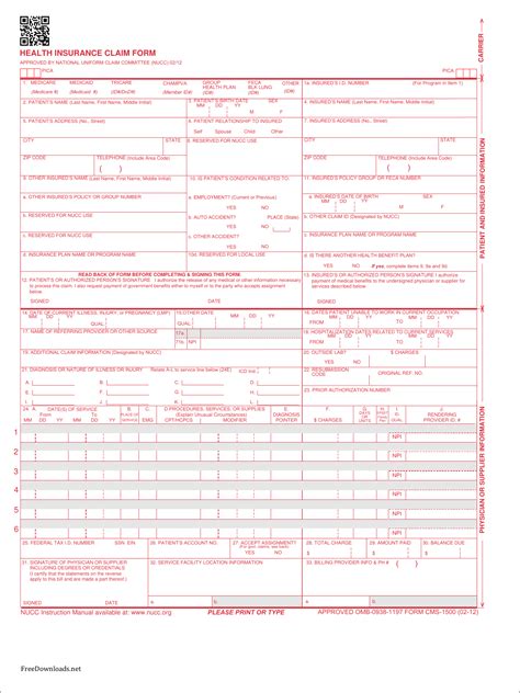 Free Fillable Hcfa 1500 Form Printable Forms Free Online