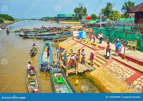 Busy Wharf In Ywama Village Inle Lake Myanmar Editorial Stock Image