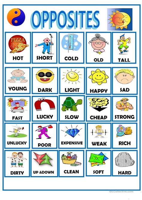 OPPOSITES | Elementary worksheets, English worksheets for kindergarten