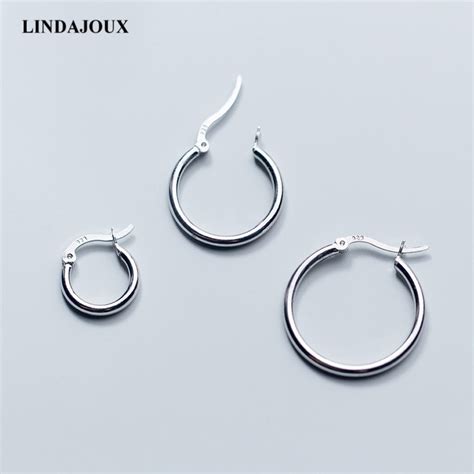 Classic 925 Sterling Silver Hoop Earrings For Women 3 Size Round