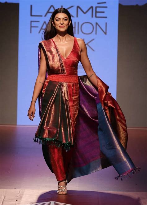 lakme fashion week 2018 day 2 sushmita sen dazzles on ramp in a jumpsuit with saree