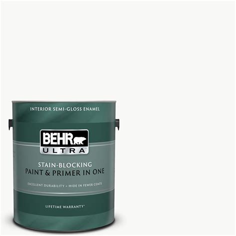 Behr Ultra 1 Gal Ultra Pure White Semi Gloss Enamel Interior Paint And