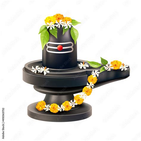 Lord Shiva Lingam Decorated With Bilva Bael Leaves Parijat And Zendu