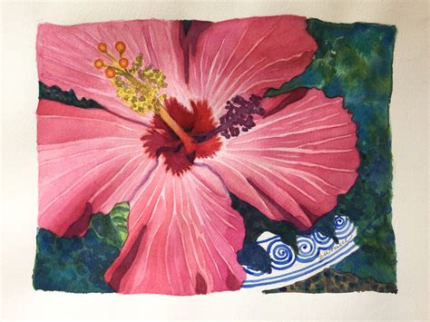 Glorious Hibiscus Watercolor Of Flower Oak Floral Painting Wall Art