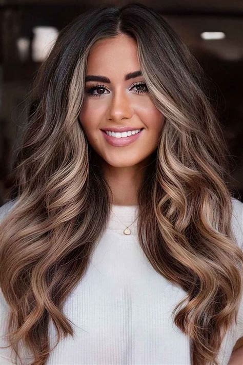 Brown Balayage Hair Color With Blonde Highlights Long Brown Hair Brown