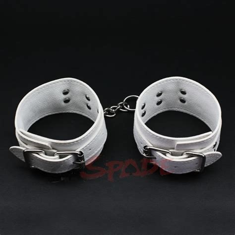 Smspade White Soft Pu Leather Bondage Handcuffs Restraint Flirting Light Handcuffs Sex Products