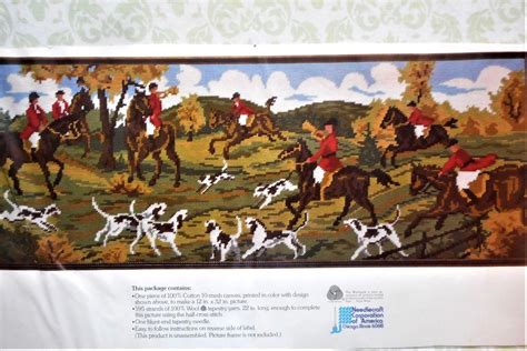 English Fox Hunt Hunting Dogs Horse Equestrian 32x12 Vintage