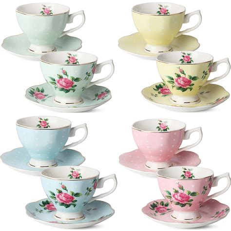 Buy BTaT Floral Tea Cups And Saucers Set Of 8 8 Oz Multi Color With